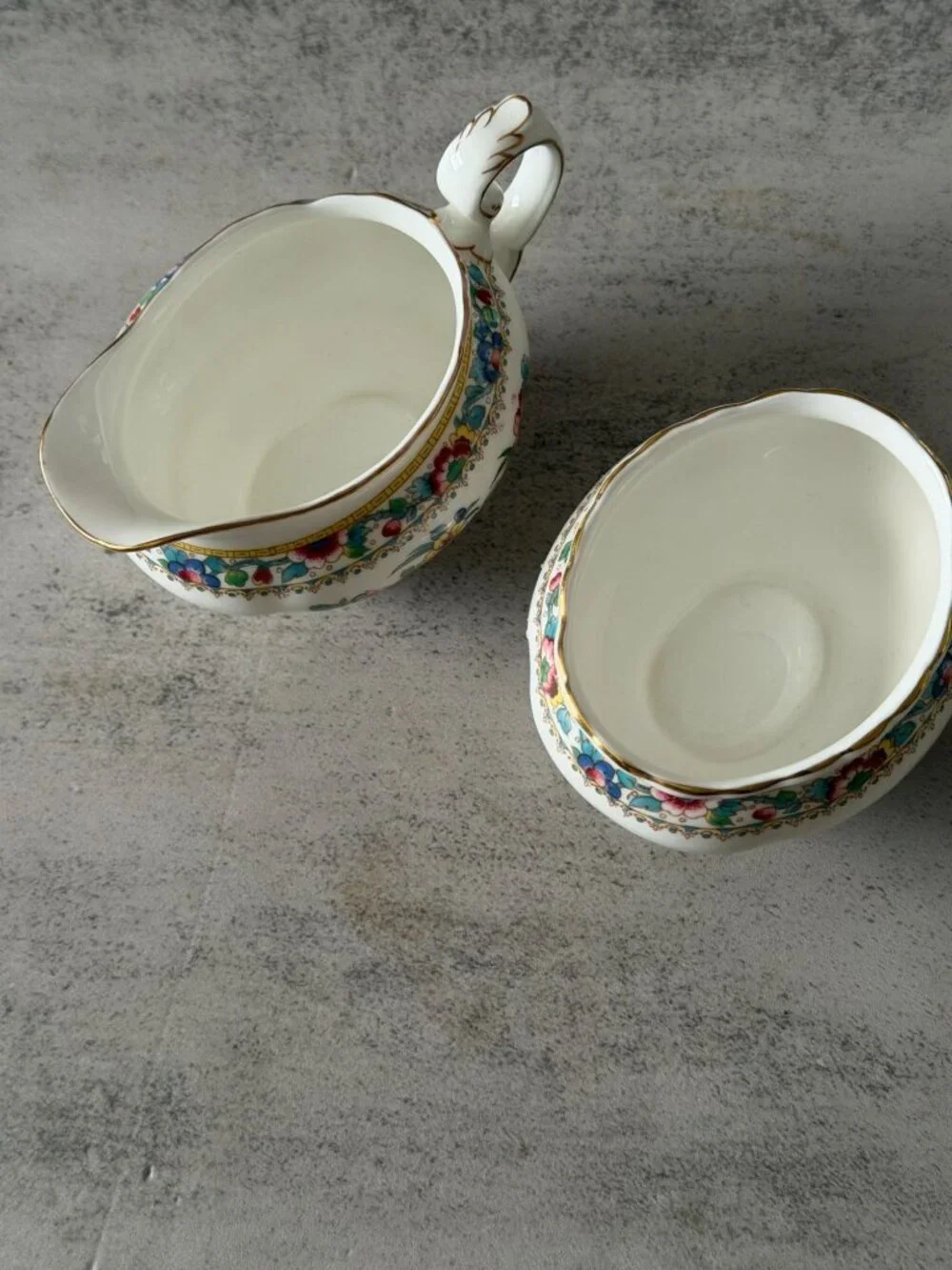 Vintage Coalport Ming Rose Scalloped Bone China Open Sugar Creamer Set England